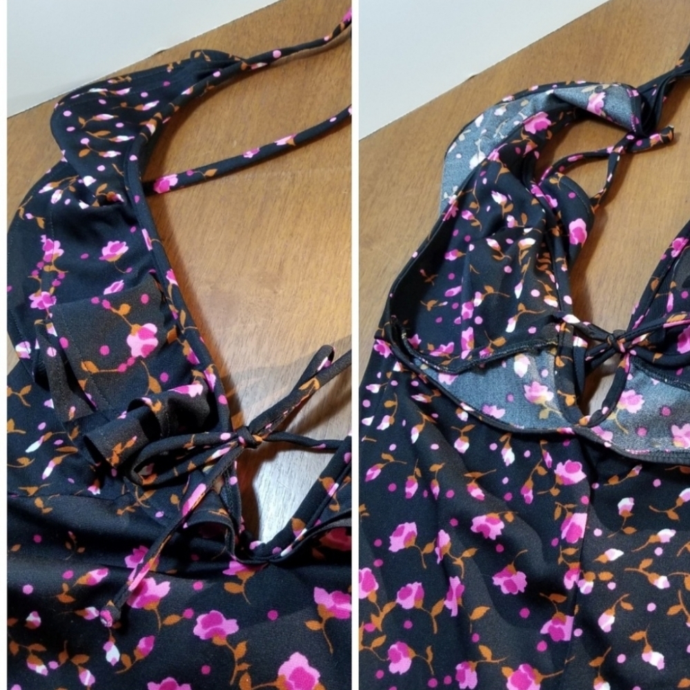 🌸 Vintage 60s Halter Maxi Dress Floral Boho S 🏖️ - Picture 8 of 9